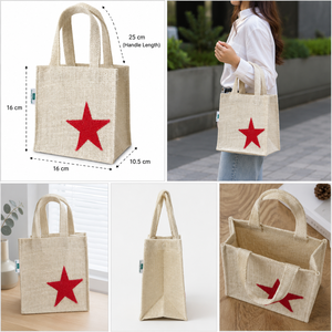 Bolsa de Regalo de Yute Navideña Personalizada, Bolsa de Mano Roja con Estrella de Lurex, 16x16x10.5 cm, Reutilizable, Venta al por Mayor, Fabricante OEM ODM, Exportador de Marca Privada - Product Image 4