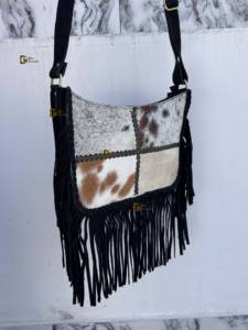 Sac bandoulière en cuir de vachette à franges en fourrure, patchs en cuir de vachette, sac à main en fourrure, sac bandoulière, sacs tendance style gypsy, vente chaude - Product Image 3