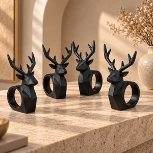 Conjunto de 4 Esculturas Geométricas de Ciervos |   Figuras Modernas de Ciervos Negros con Astas para Sala de Estar, Oficina, Estante de Consola, Decoración del Hogar, Arte - Product Image 3