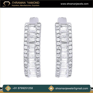 Custom Classic Design 925 <b>Silver</b> Minimalist Halo Stud Trendy Baguette Lab grown Luxury <b>Hoop</b> Diamond <b>Earring</b> Rhodium Anniversary - Product Image 4