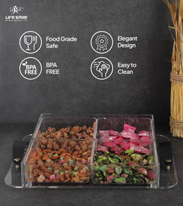 Plateau de service en acrylique de luxe avec poignées en cuir noir, couvercle inclus, organiseur multi-usages à 4 compartiments - Product Image 4