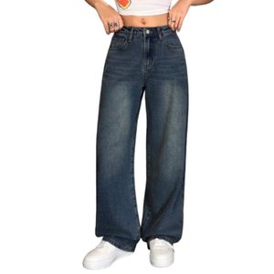 Jean en denim taille haute vert texturé style rétro vintage coupe droite jambe large pour femme – Écologique, respirant, mode estivale - Product Image 1