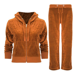 Ensemble de survêtement long 2 pièces pour femme en velours à carreaux vintage d'hiver, à capuche, manches longues, fermeture éclair, écologique et respirant - Product Image 6