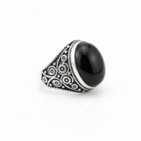 Anillo de cóctel clásico de plata 925 vintage para hombre, regalo de compromiso, boda, fiesta, con piedra ovalada de laboratorio y engaste de bisel con patrón floral