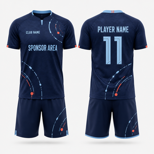 เสื้อฟุตบอลคอวีพิมพ์ลายแบบรีดร้อนตามสั่ง ยูนิเซ็กซ์ ระบายเหงื่อได้ดี ผลิตจากโพลีเอสเตอร์ตาข่าย 100% ชุดทีมสำหรับผู้ใหญ่ ไซส์พลัสทุกขนาด - Product Image 2