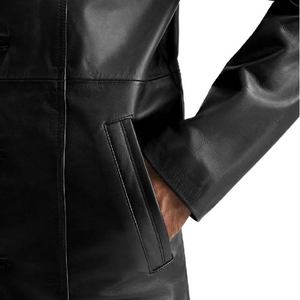 Veste en cuir PU pour homme, streetwear d'hiver haut de gamme, col montant, fermeture à bouton unique, doublure en satin, broderie personnalisable - Product Image 5
