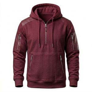 Blue Plus Size Men Hooded Sweatshirt Zip Up Hoodie Contrast Shoulder Zip Pocket Pullover - Product Image 2