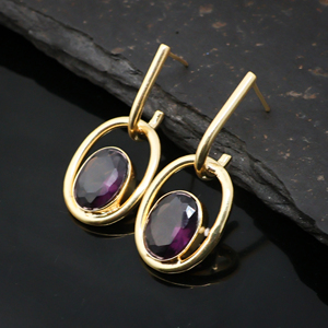 Gold Tone Oval <b>Garnet</b> and Freshwater Pearl Stud <b>Earrings</b> 18K Gold Plated Classic Style for Women's Party Occasion - Product Image 2