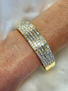 Women's Solid Alloy Hiphop Emerald Cut Diamond Channel <b>Set</b> <b>Bangle</b> Bracelet Wedding Jewelry - Product Image 3