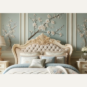 Ensemble de chambre à coucher de style français classique en acajou personnalisé, meubles en bois massif de luxe - Product Image 2