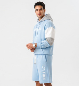 Conjunto de Sudadera y Pantalones Cortos Holgados para Hombre, 100% Algodón Felpa, Sudadera de Manga Larga con Hombros Caídos, Conjunto de Sudadera y Pantalones Cortos para Hombre - Product Image 3