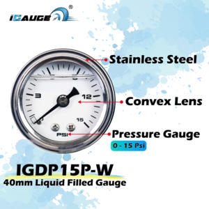 เกจวัดความดันบรรจุของเหลวแบบกลไก40มม. 1 1/2นิ้ว0- 15 PSI ตัวเรือนสแตนเลสสีขาว1 8NPT สำหรับรถมอเตอร์ไซด์ - Product Image 3