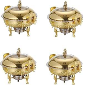 Plat à chafing ovale plaqué or avec un cadre en maille complexe et une insert en verre, disponible à prix de gros. - Product Image 5