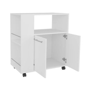 White Kitchen Island Cart with Microwave Shelf and <b>Open</b> <b>Storage</b> for Your Kitchen Setup - Product Image 4