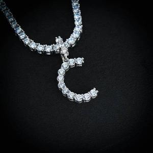 Collier personnalisé avec pendentif lettre en argent sterling 925, or massif 14K 18K, entièrement serti de diamants Moissanite, style Hip Hop - Product Image 3