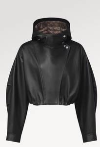 <b>Black</b> PU Leather Jacket Hooded Short Sleeve Windproof Zipper Front Button Decorative Motorbike Style Men's <b>Coat</b> - Product Image 5