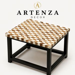 Mesa de Centro Moderna Artenza Decor, Hecha a Mano con Mosaico, Tendencia de Moda, con Tapa de Madera y Marco de Metal Negro para Decoración del Hogar - Product Image 1