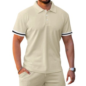 Men's Summer Sportswear Formal <b>Knitted</b> Short Sleeve Shorts Two-Piece <b>Set</b> Cotton Polyester Blend Comfortable Breathable Leisure - Product Image 2