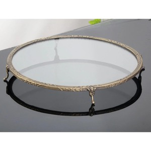 Circular Metal Cake Stand with Glass Top Handmade Decorative Design Silver Finish - Product Image 4