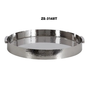 Round Metal Cake Platter ZE-3246B White Decorative Serving Tray Handmade Non-Toxic Hand Wash Only Zahid Exports - Product Image 3