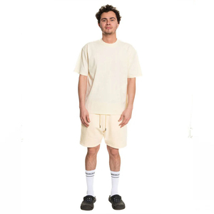 Shorts en coton uni pour homme avec cordon de serrage à la taille, décontractés, respirants, en maille, coupe mi-haute - Product Image 4
