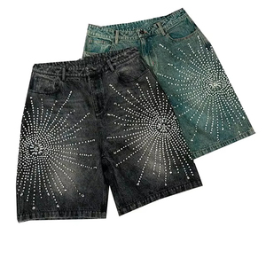 Men's Denim <b>Shorts</b> Mid Waist Rivet Embellished Star Pattern Casual Summer Wear Distressed 100% Cotton Woven Dark - Product Image 3