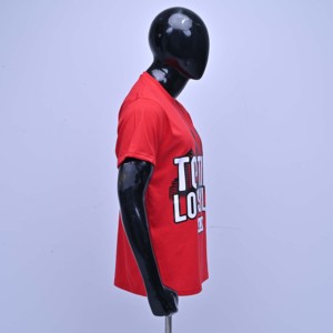 T-shirt rouge à manches courtes pour homme, col rond, coupe classique, imprimé, en jersey de coton, style décontracté, personnalisable, tendance du moment - Product Image 3