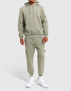 Mens Cargo Hoodie Tracksuit <b>Set</b> Premium Cotton Fleece Boxy Fit Breathable Pullover Hoodie <b>Matching</b> <b>Jogger</b> Pants Casual - Product Image 1