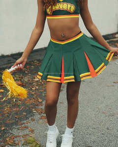 ชุดเชียร์สำหรับเด็กผู้หญิงชุดแข่งขันออกแบบได้ตามต้องการแบบ2025เทคนิคการพิมพ์ลายสีเขียวและสีเหลือง - Product Image 5