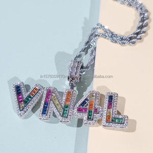 Luxury Rainbow Moissanite Diamond " VN4L " Letter Pendant With Rope <b>Chain</b> Full <b>Iced</b> <b>Out</b> Hip Hop Necklace - Product Image 4
