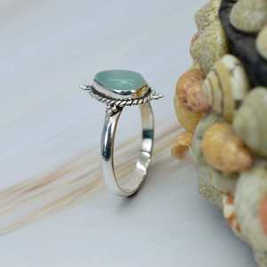Natural Aqua Chalcedony Smooth Pear Shape Carved Gemstone Ring 925 Sterling <b>Silver</b> Party Wear Fashion Jewelry Wholesale Bulk - Product Image 4