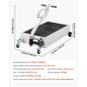 Bac de vidange d'huile roulant de 20 gallons avec tuyau de 7,2 pieds à profil bas, pompe électrique, poignée pliable, conception anti-fuite - Product Image 5
