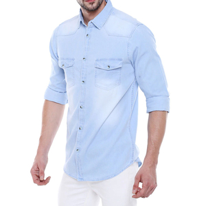 Logo personnalisé, mode décontractée pour hommes été 2020, vêtements pour hommes, coupe ajustée, chemises en denim cargo à manches courtes / ensemble chemise et short pour hommes - Product Image 5