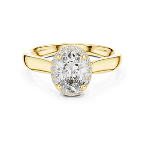 <b>Dainty</b> Oval Lab Grown Diamond <b>Ring</b> With Petite Round Halo And 0.61 CTW Total Diamonds For Engagement Wedding And Gift Giving - Product Image 1