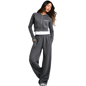 Women Cropped Quarter <b>Zip</b> Tracksuit Set High Neck Sweatshirt Wide Leg <b>Trousers</b> Contrast Hem Casual Two Piece Outfit Wholesale We - Product Image 1