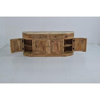 Buffet d'angle classique européen en bois de manguier avec portes métalliques solides et tiroirs convertibles pour la maison, le bureau, la salle à manger et le salon