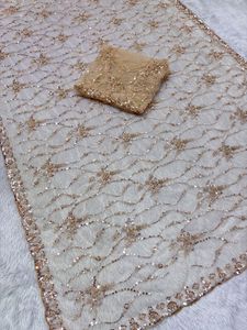Designer <b>Sequins</b> Embroidery Net Fabric Lace <b>Material</b> For Saree Blouse Dress Wedding Party Wear - Product Image 2