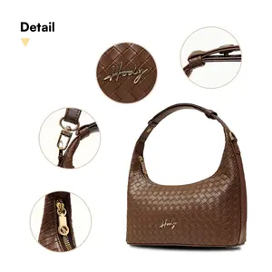 Sac à main HODY pour femme en cuir synthétique tressé Rosella, motif losanges, bandoulière réglable, fermeture éclair, imperméable, satiné - Product Image 2