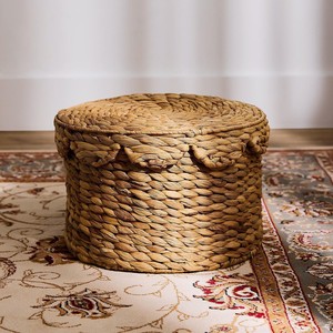 Caja de Almacenamiento Redonda de Jacinto de Agua Tejido con Borde Festoneado y Tapa, Organizador Natural Tejido de Vietnam, Venta al por Mayor OEM ODM - Product Image 1