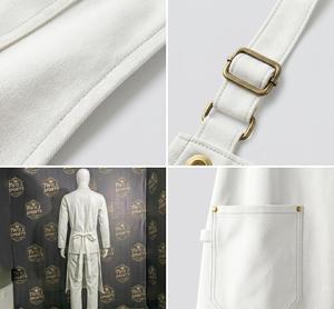 <b>White</b> Cotton <b>Apron</b> With 3 Pockets Adjustable Neck Strap For Restaurant Bar Use Unisex Woven Fabric Snap Closure - Product Image 5