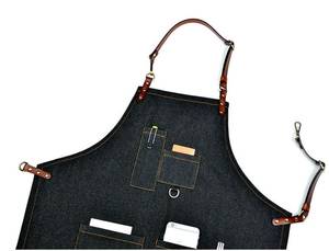 Tablier de luxe en toile cirée avec bretelles en cuir réglables, gilet professionnel de barman, logo, imperméable, robuste, pour personnel de bistrot - Product Image 4