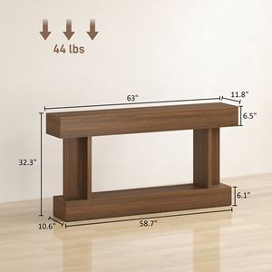 Consolle stretta vintage da 63 pollici con ripiano portaoggetti, tavolo da ingresso fatto a mano per soggiorno e corridoio, marrone - Product Image 3