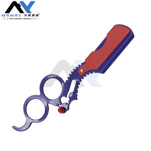 Rasoir à lame droite simple pour barbier, rasoir professionnel pour hommes, couteau à rasoir pour salon et usage domestique, bleu et rouge - Product Image 6