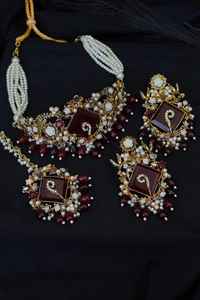 Parure de collier Navratna Kundan plaqué or, bijoux artificiels délicats pour mariage et fiançailles, vente en gros - Product Image 3