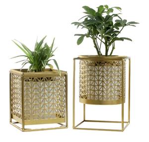Light Luxury Golden Hollow Aluminum Eco-Friendly <b>Planter</b> Green Plant Metal Flower Stand <b>Square</b> Pattern Indoor Garden - Product Image 6