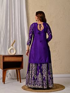 Purple Embroidered Silk Anarkali <b>Suit</b> <b>Women</b> Traditional Indian Pakistani Floor-Length <b>Wedding</b> Wear Regular Fit - Product Image 5