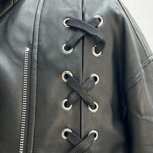 Chaqueta de Motociclista de Cuero Genuino para Mujer, Cierre de Cremallera Negro, Cuello Camisero, Manga Larga, Estilo Otoñal - Product Image 4