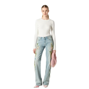 Pantalones vaqueros sexys para mujer con bordado de pedrería, cuentas largas y borlas, lavables, estilo casual, para verano, moda BD - Product Image 2