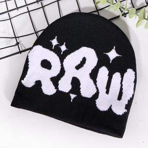 Blue Acrylic Beanie <b>Hat</b> With <b>White</b> RRW Letter Pattern Casual Winter <b>Hat</b> For Adults Unisex Knitted Warm Cap - Product Image 2