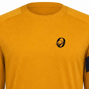 Maillot de cyclisme personnalisé à manches longues couleur moutarde avec rayures bleu marine, respirant, en polyester, pour équipes de course sur route - Product Image 2